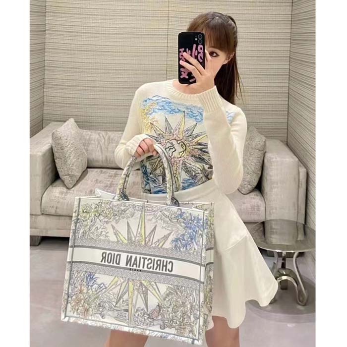 Dior Women CD Large Book Tote White Multicolor Rêve D’Infini Embroidery