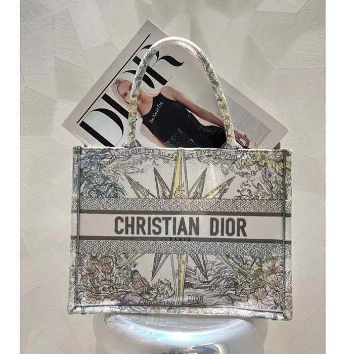 Dior Women CD Large Book Tote White Multicolor Rêve D’Infini Embroidery