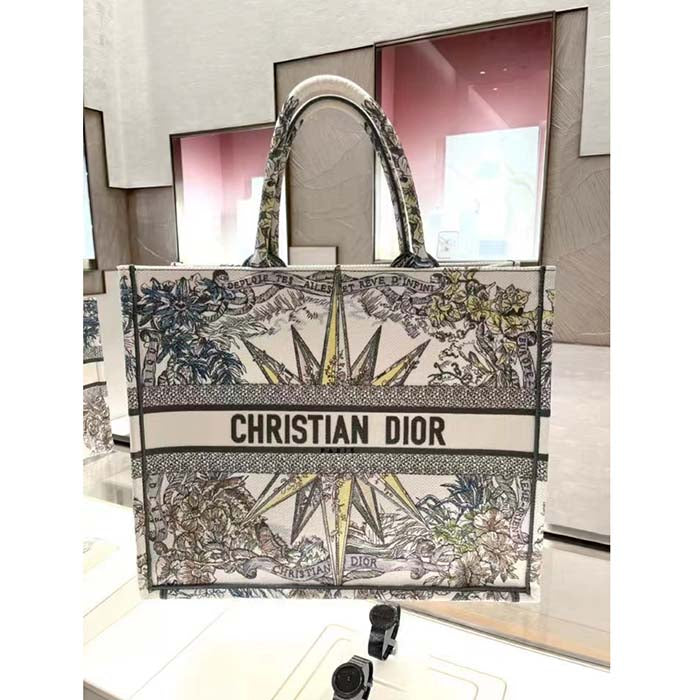 Dior Women CD Large Book Tote White Multicolor Rêve D’Infini Embroidery