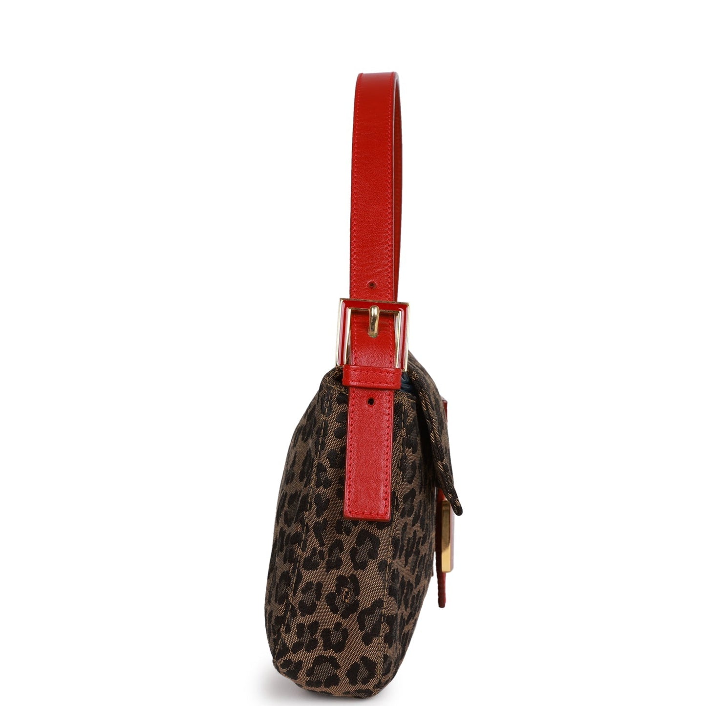 Vintage Fendi Leopard Baguette Bag Red Leather Gold Hardware