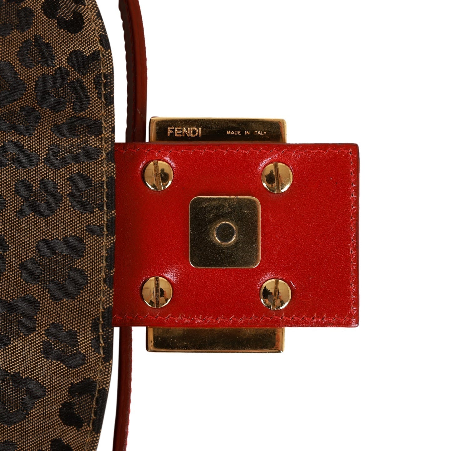 Vintage Fendi Leopard Baguette Bag Red Leather Gold Hardware