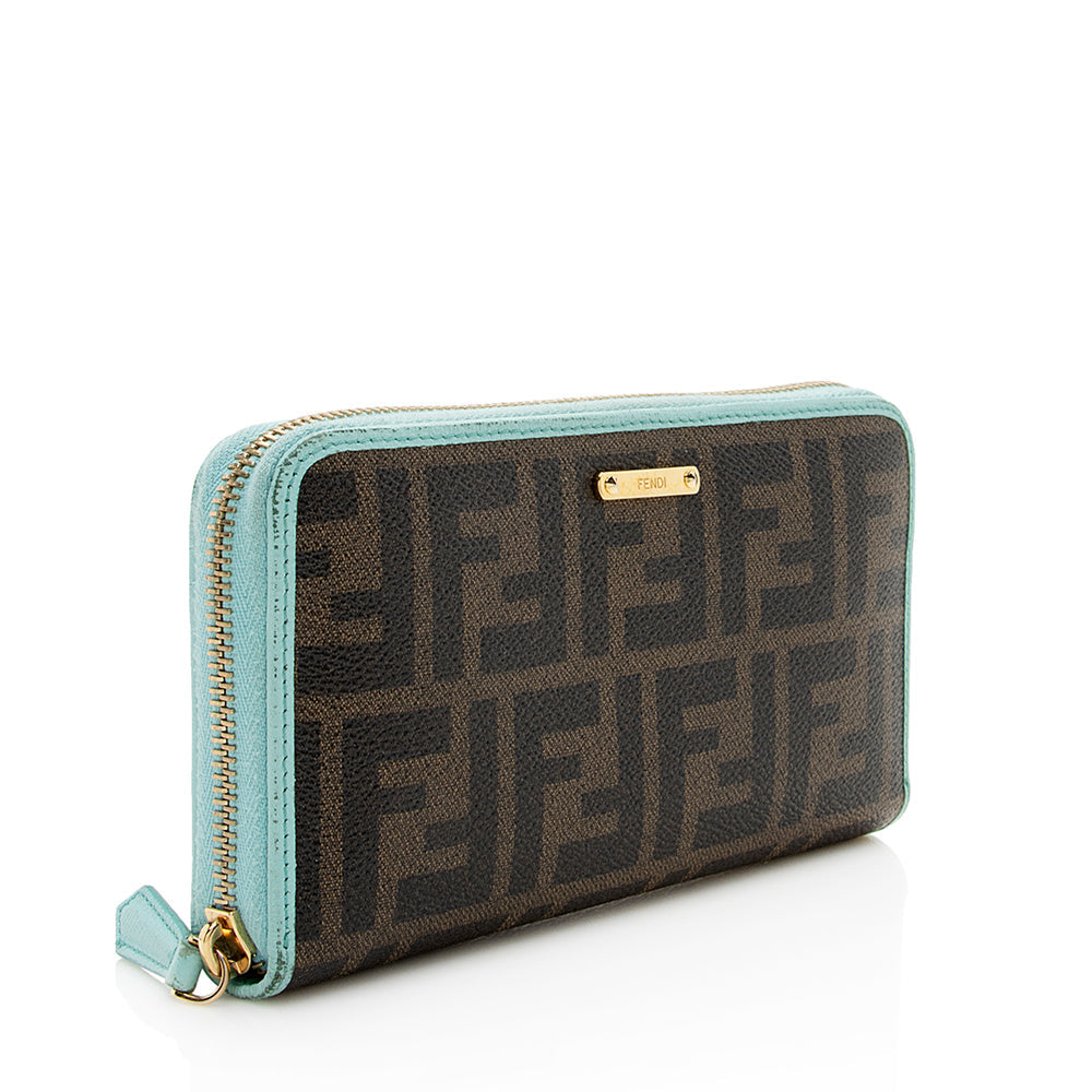 Fendi Zucca Spalmati Zip Around Wallet