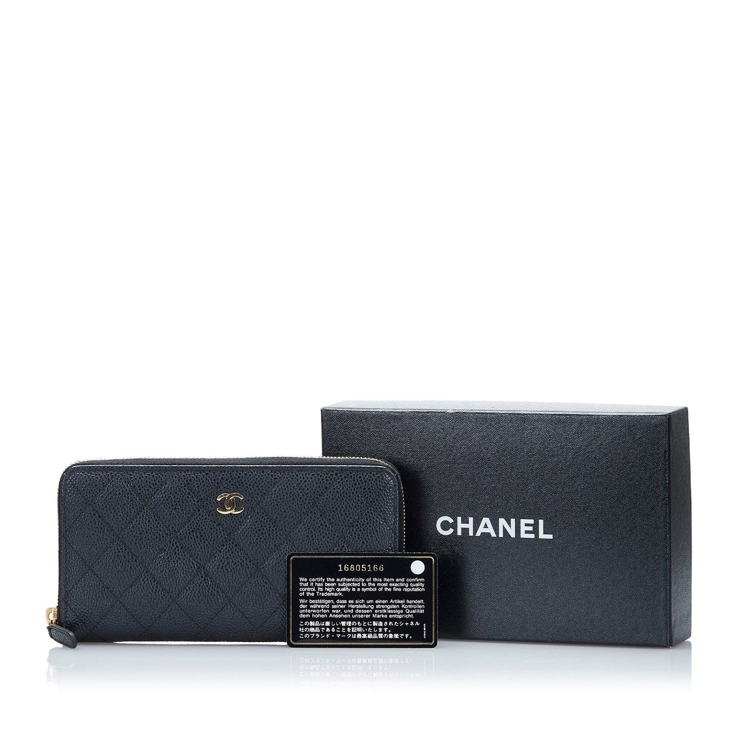 Chanel CC Caviar Zip Around Wallet Long Wallets