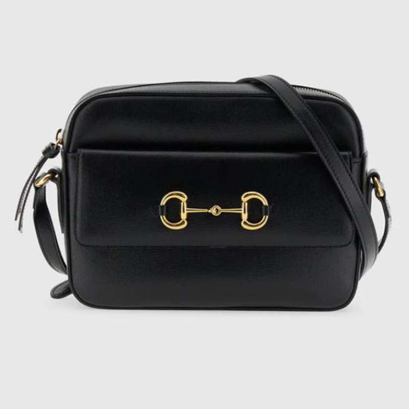 Gucci Women Gucci Horsebit 1955 Small Shoulder Bag Black Textured Leather