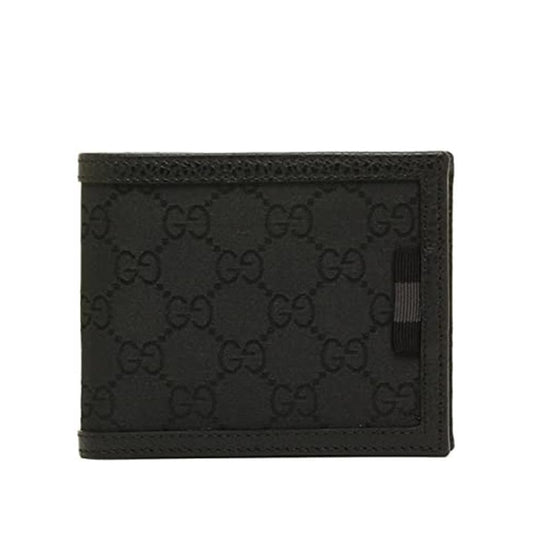 Gucci 260987 1147 Men's Black GG Canvas / Leather Bi-Fold Wallets (GGMW2023)