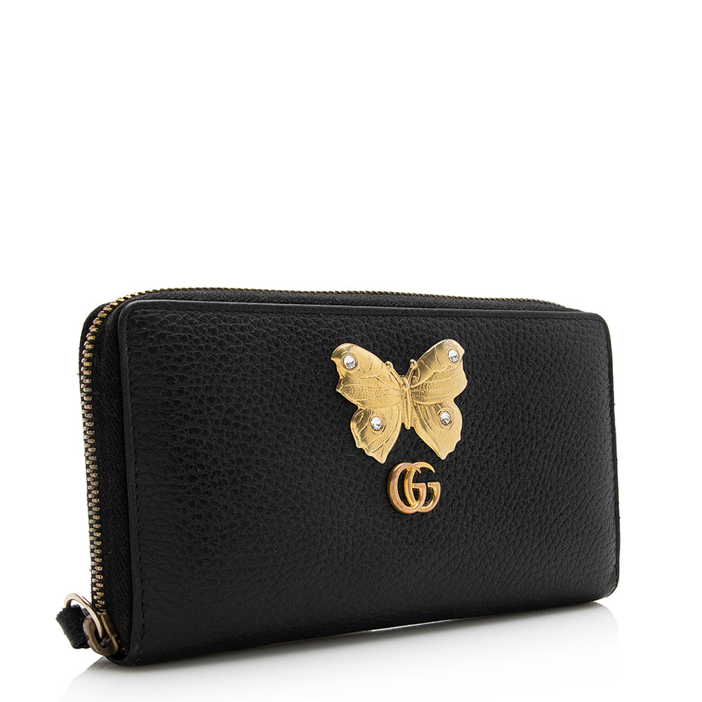 Gucci Calfskin Butterfly Farfalla Zip Around Wallet