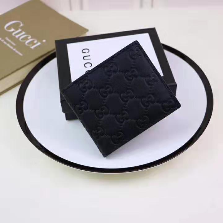 Gucci GG Men Gucci Signature Bi-Fold Wallet in Black Leather