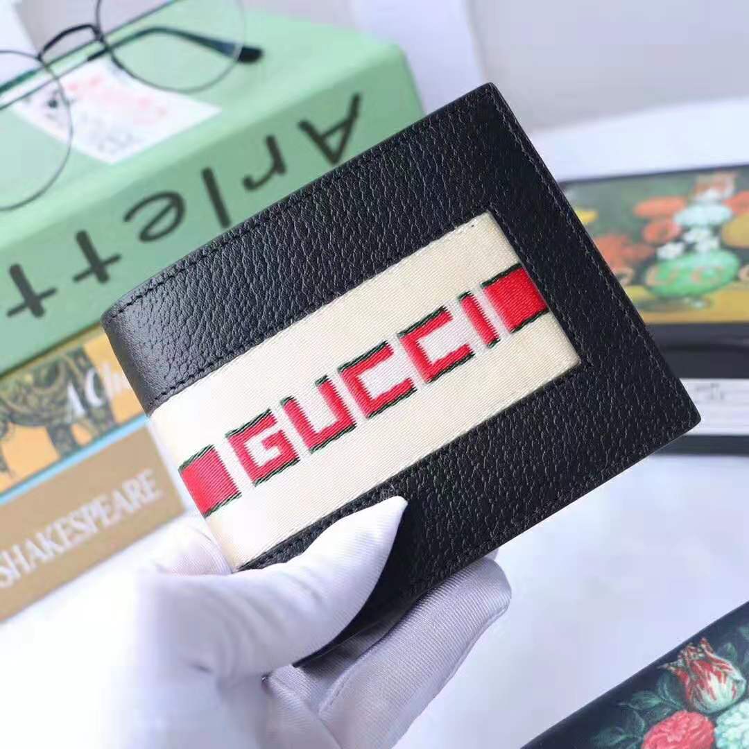 Gucci GG Men Gucci Stripe Leather Wallet in Black Leather