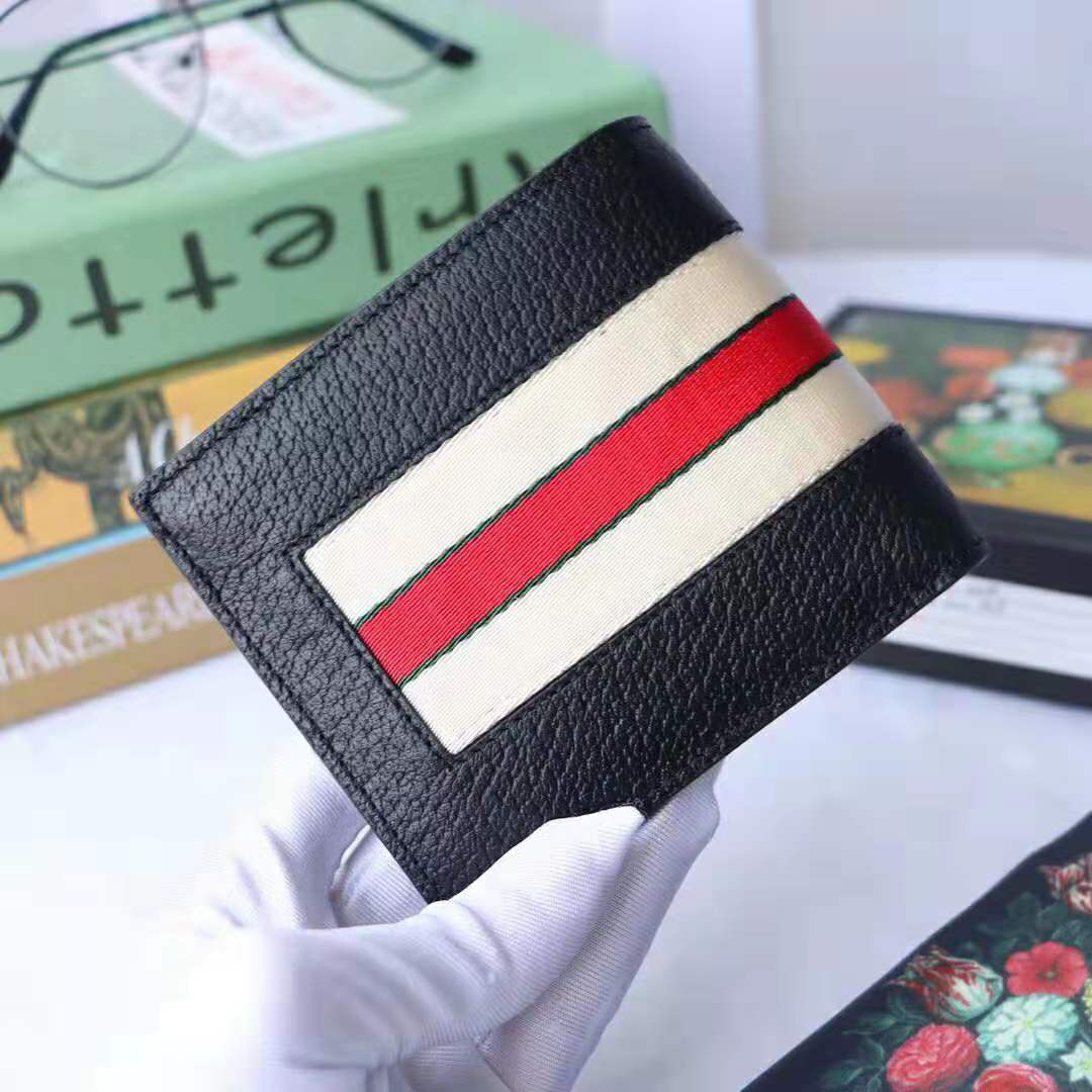 Gucci GG Men Gucci Stripe Leather Wallet in Black Leather