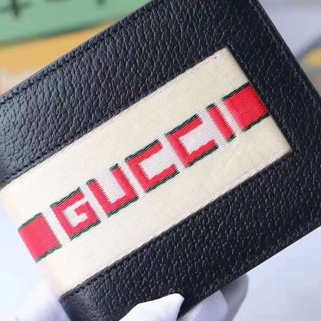 Gucci GG Men Gucci Stripe Leather Wallet in Black Leather