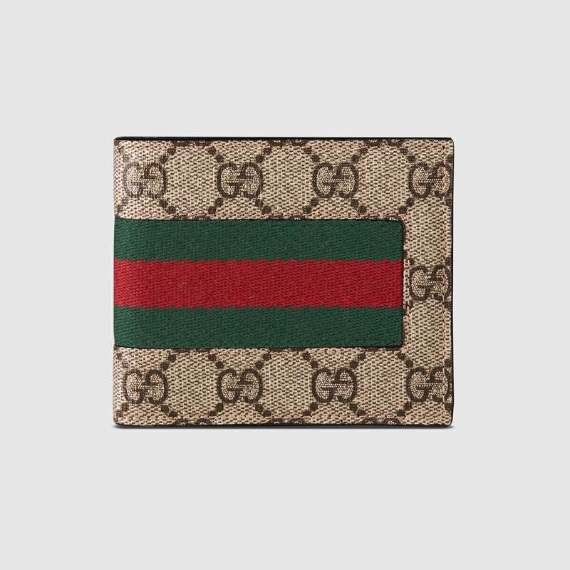 Gucci GG Men Web GG Supreme Wallet in BeigeEbony GG Supreme Canvas-Beige