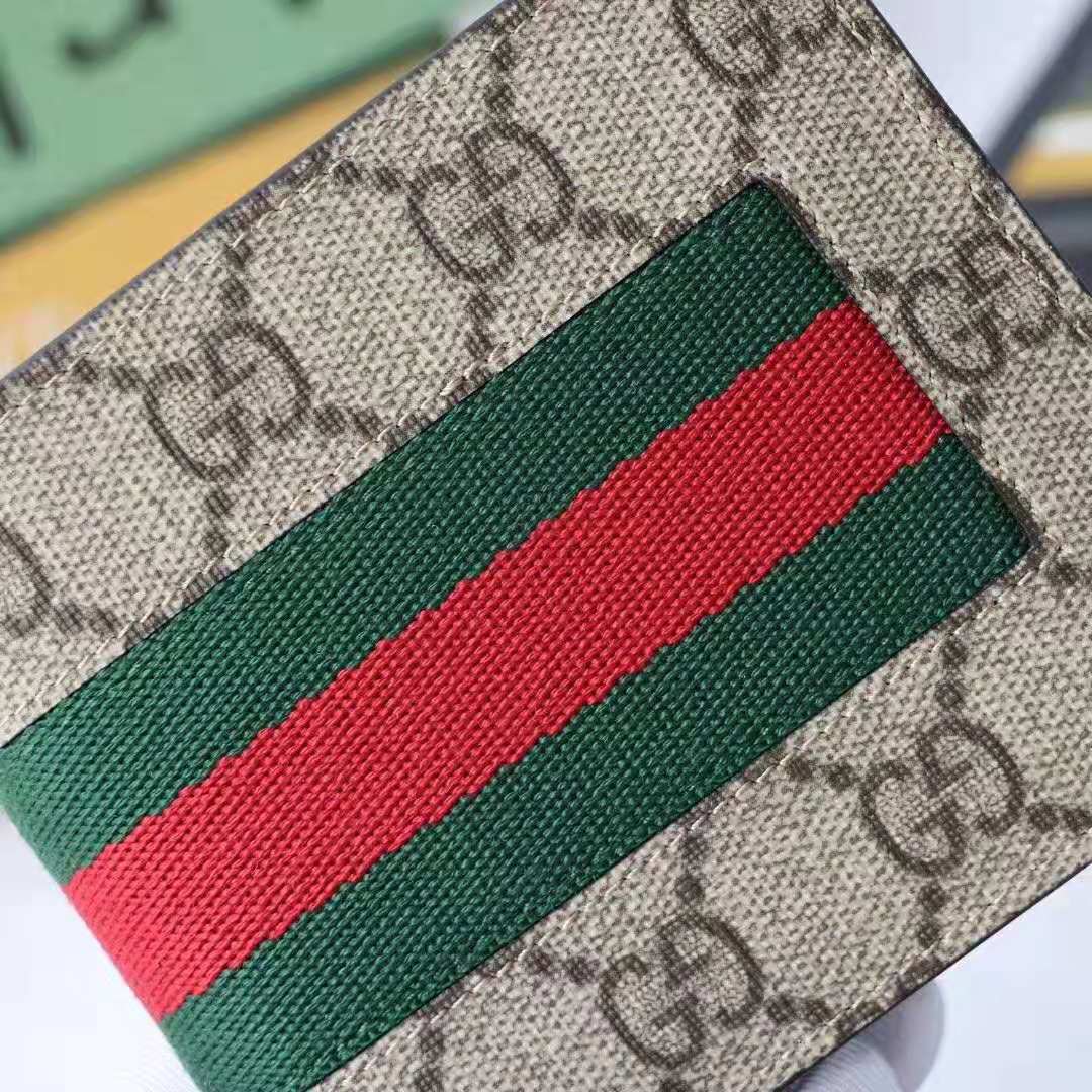 Gucci GG Men Web GG Supreme Wallet in Beige/Ebony GG Supreme Canvas-Beige