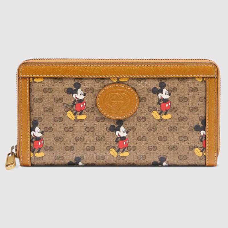 Gucci GG Unisex Disney x Gucci Zip Around Wallet-Brown