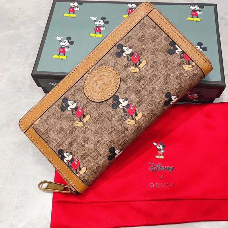 Gucci GG Unisex Disney x Gucci Zip Around Wallet-Brown