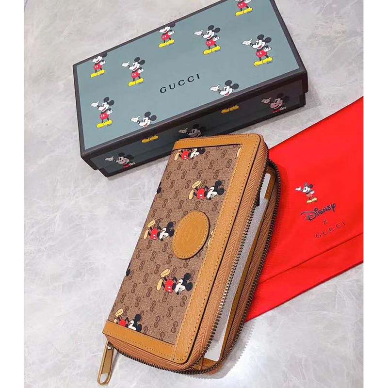 Gucci GG Unisex Disney x Gucci Zip Around Wallet-Brown