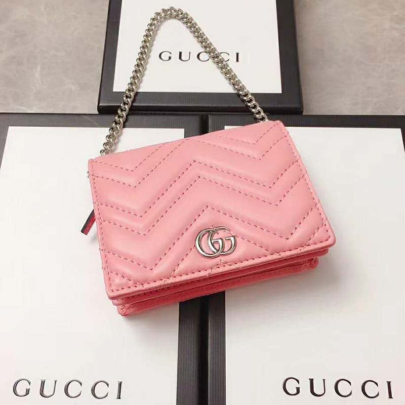 Gucci GG Unisex GG Marmont Card Case Wallet Matelassé Chevron