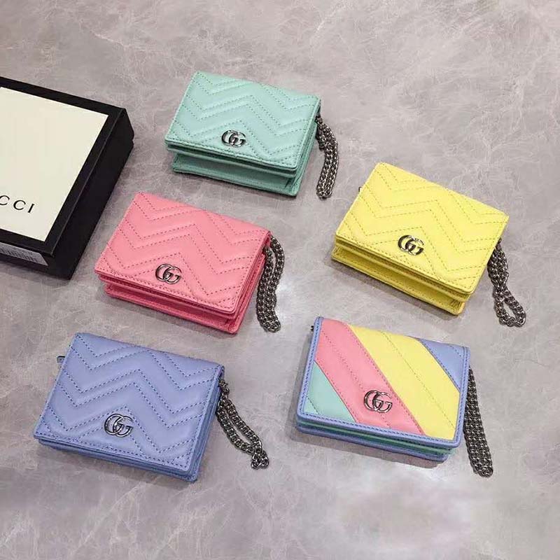 Gucci GG Unisex GG Marmont Card Case Wallet Matelassé Chevron