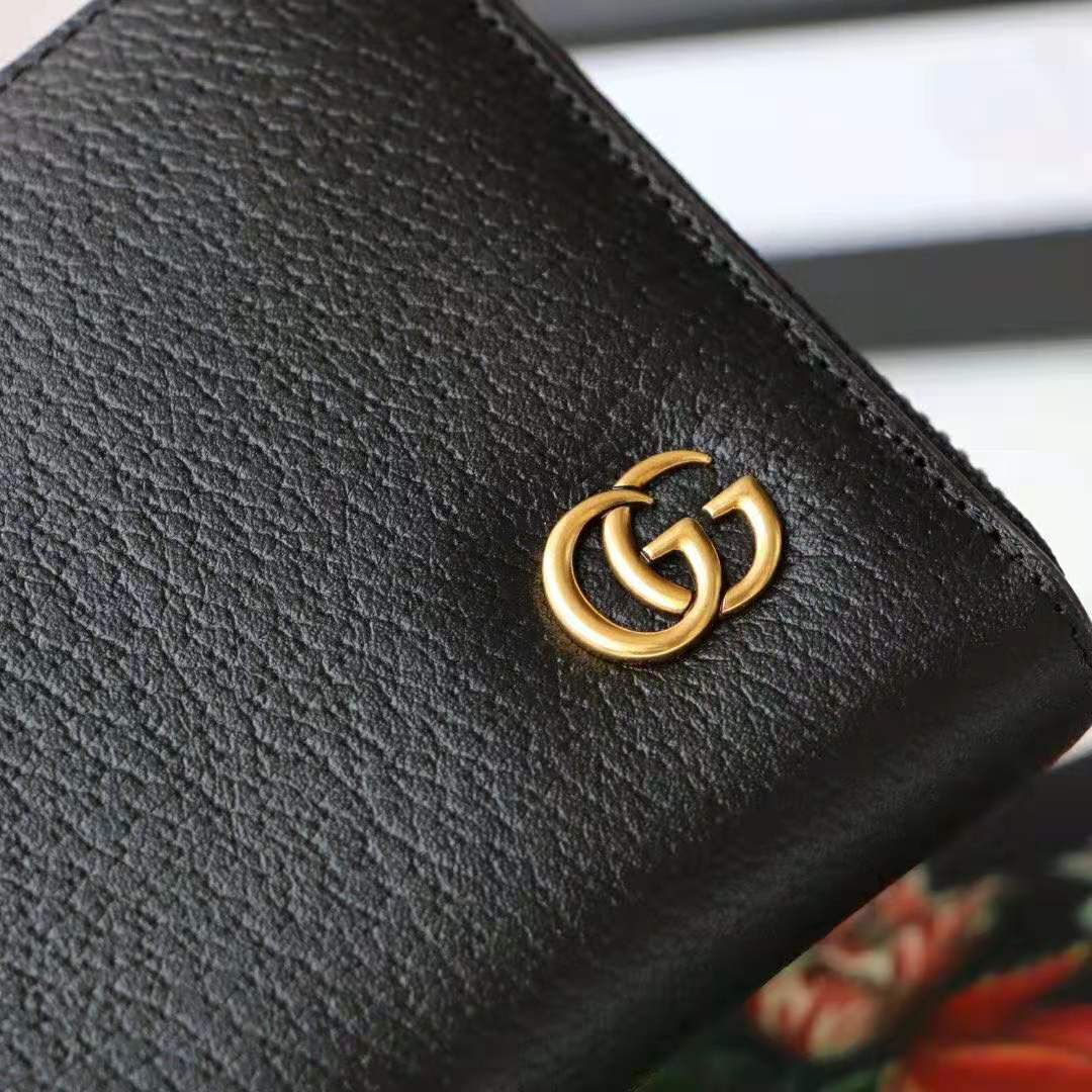 Gucci GG Unisex GG Marmont Leather Zip Around Wallet in Black Leather