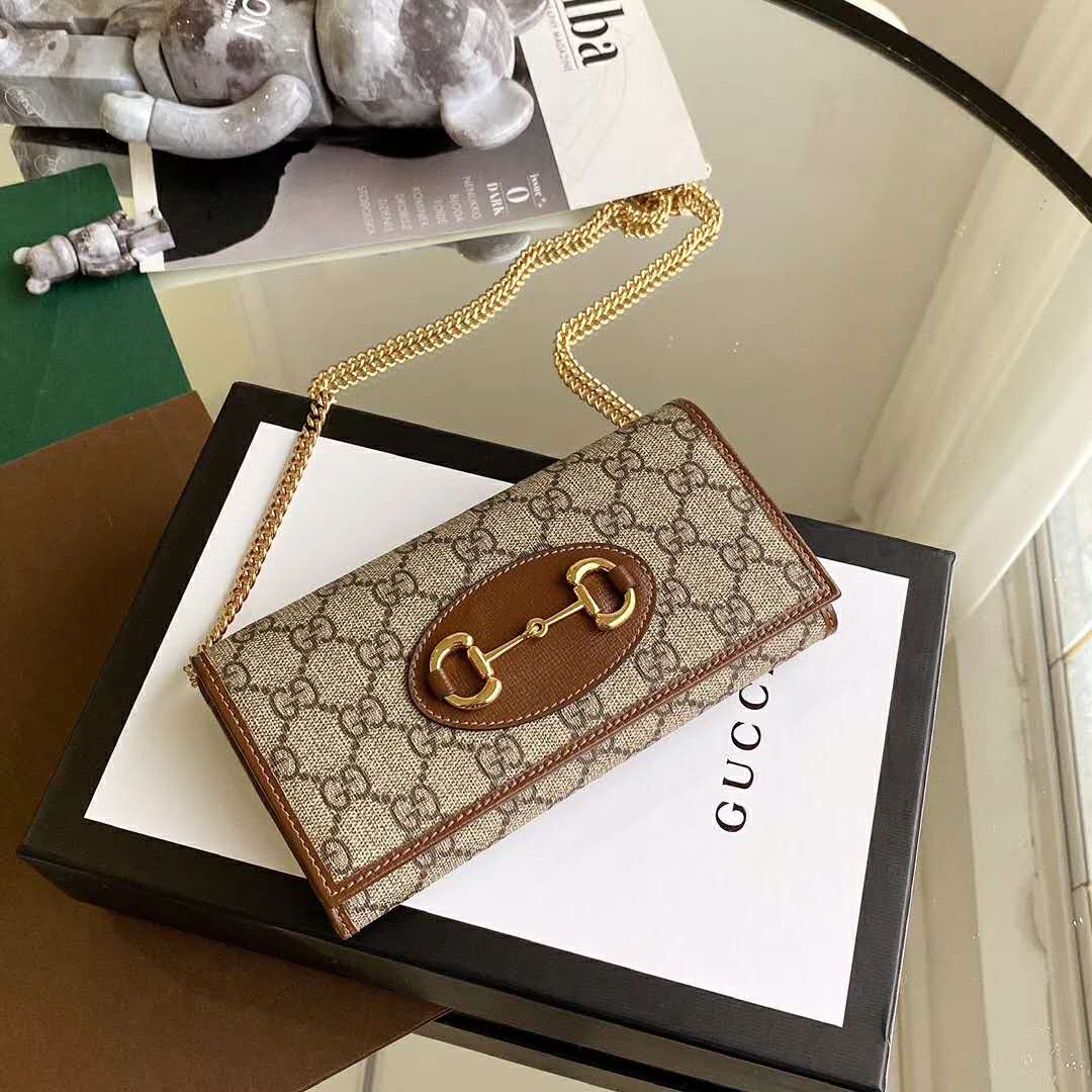 Gucci GG Unisex Gucci 1955 Horsebit Wallet with Chain-Brown