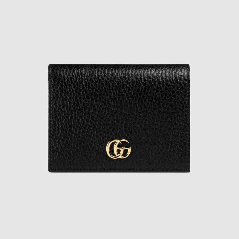 Gucci GG Unisex Leather Card Case Wallet in Textured Leather with Double G-Black