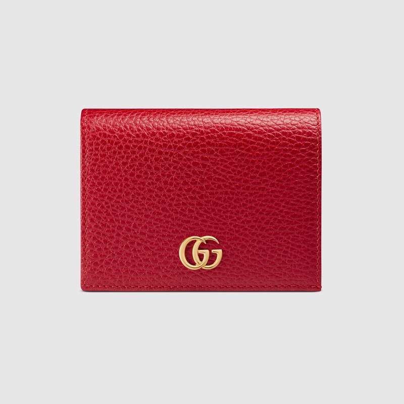 Gucci GG Unisex Leather Card Case Wallet in Textured Leather with Double G-Red