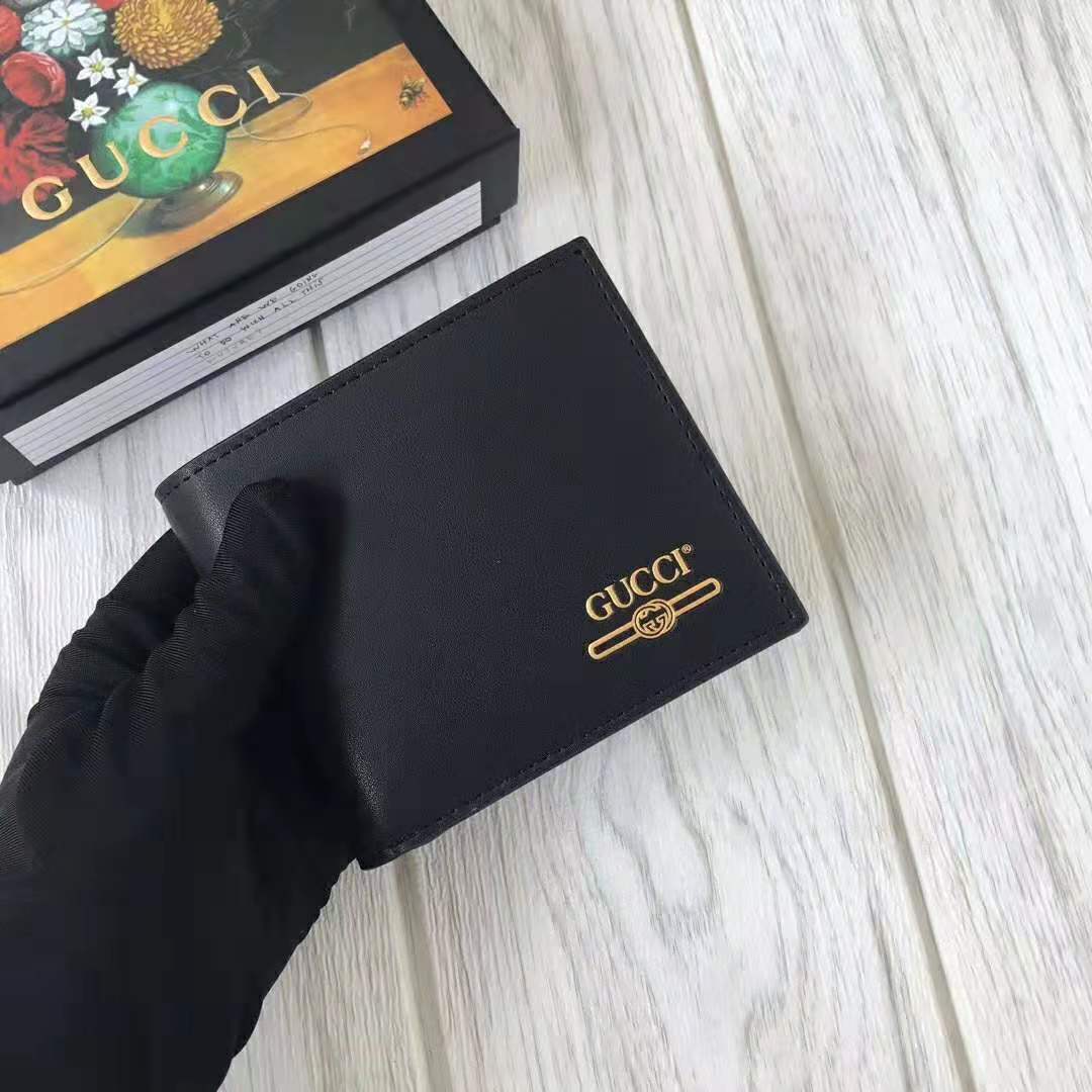 Gucci GG Unisex Leather Mini Wallet with Gucci Logo in Black Leather