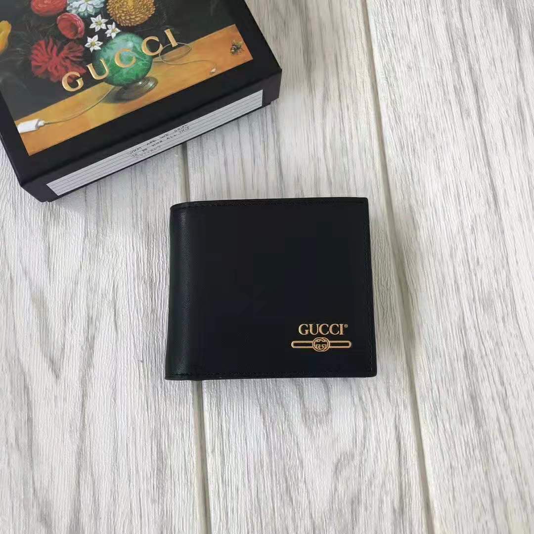 Gucci GG Unisex Leather Mini Wallet with Gucci Logo in Black Leather