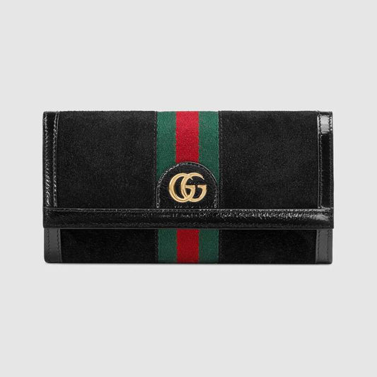 Gucci GG Unisex Ophidia Continental Wallet in Black Suede Leather