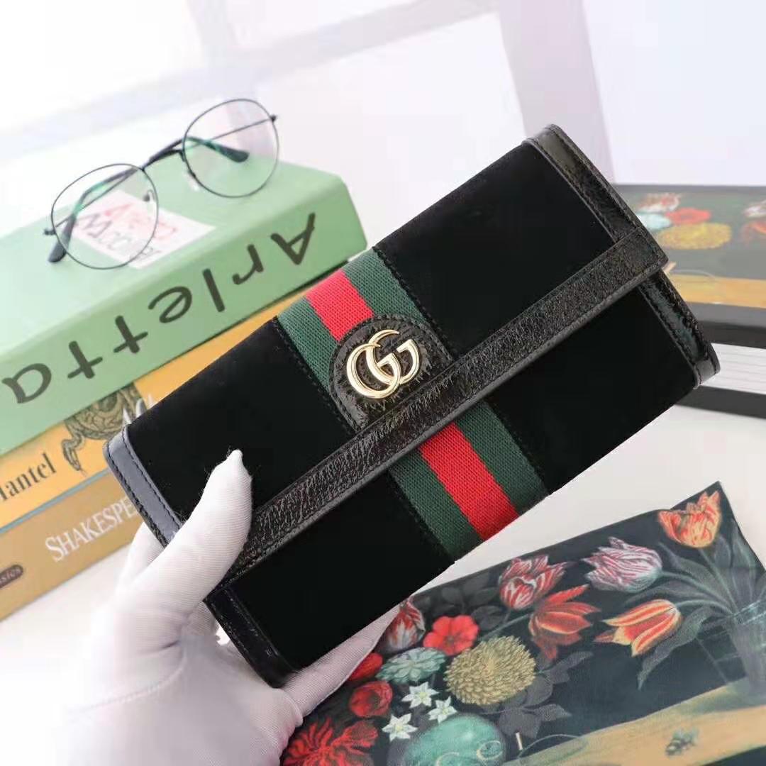 Gucci GG Unisex Ophidia Continental Wallet in Black Suede Leather