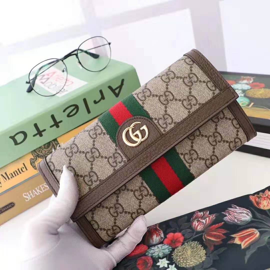 Gucci GG Unisex Ophidia GG Continental Wallet in Beige/Ebony GG Supreme Canvas