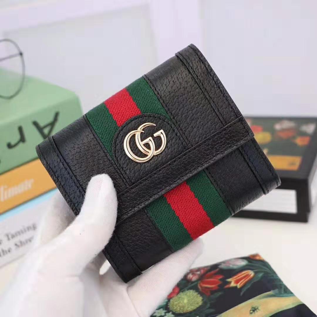 Gucci GG Unisex Ophidia GG French Flap Wallet in Black Leather