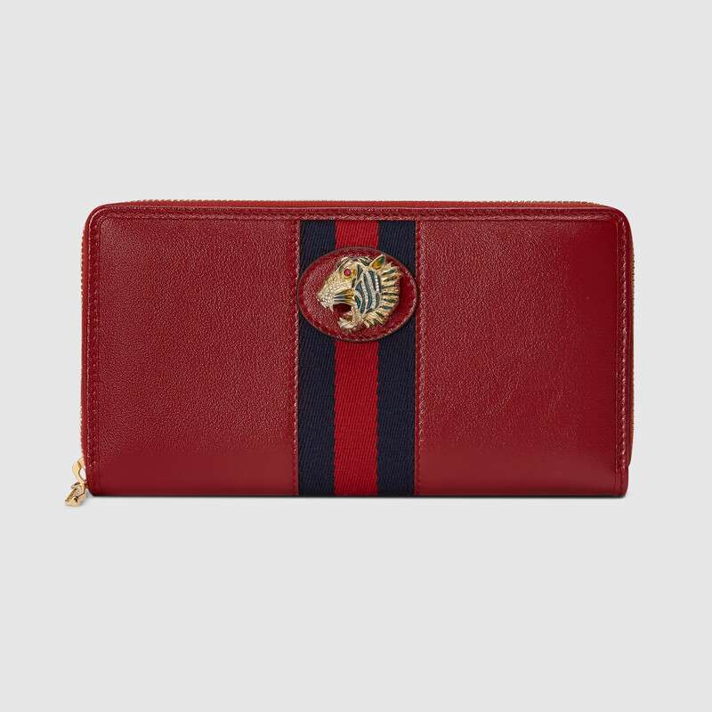 Gucci GG Unisex Rajah Zip Around Wallet in Cerise Leather with a Vintage Effect-Red