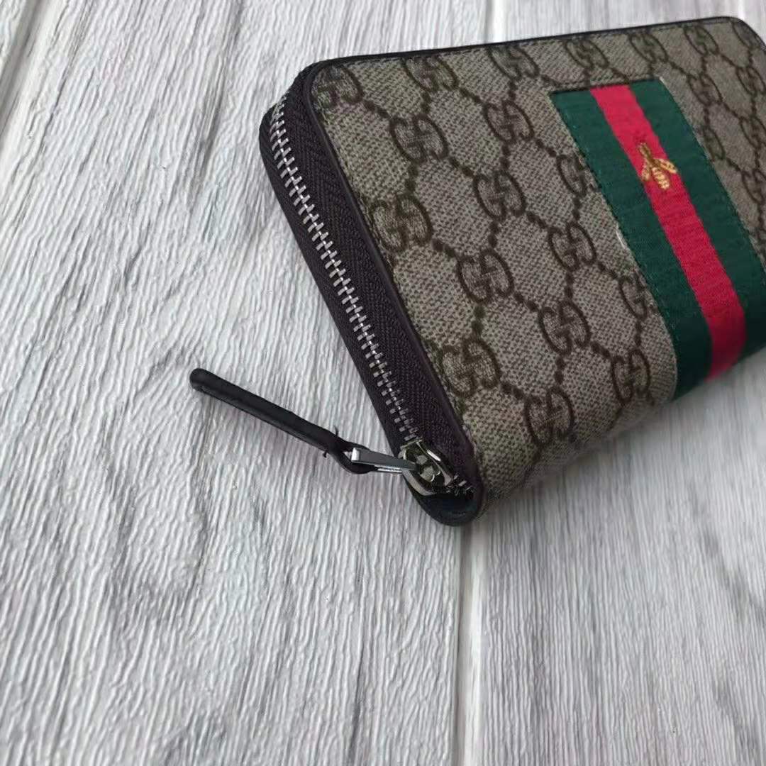 Gucci GG Unisex Web GG Supreme Zip Around Wallet in Beige/Ebony GG Supreme Canvas