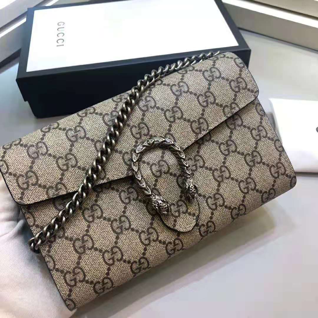 Gucci GG Women Dionysus GG Supreme Chain Wallet-Sandy