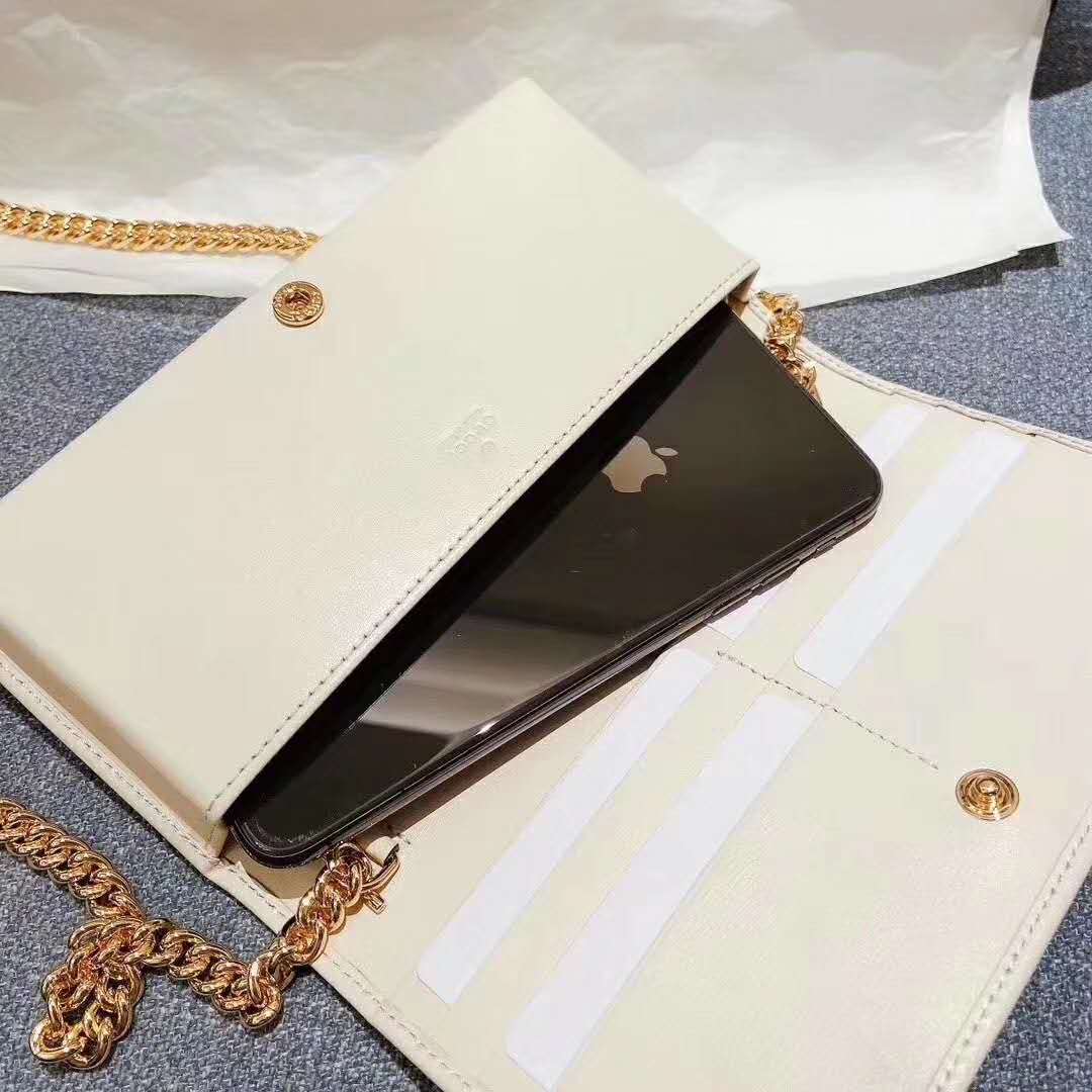 Gucci GG Women Gucci 1955 Horsebit Wallet with Chain-White