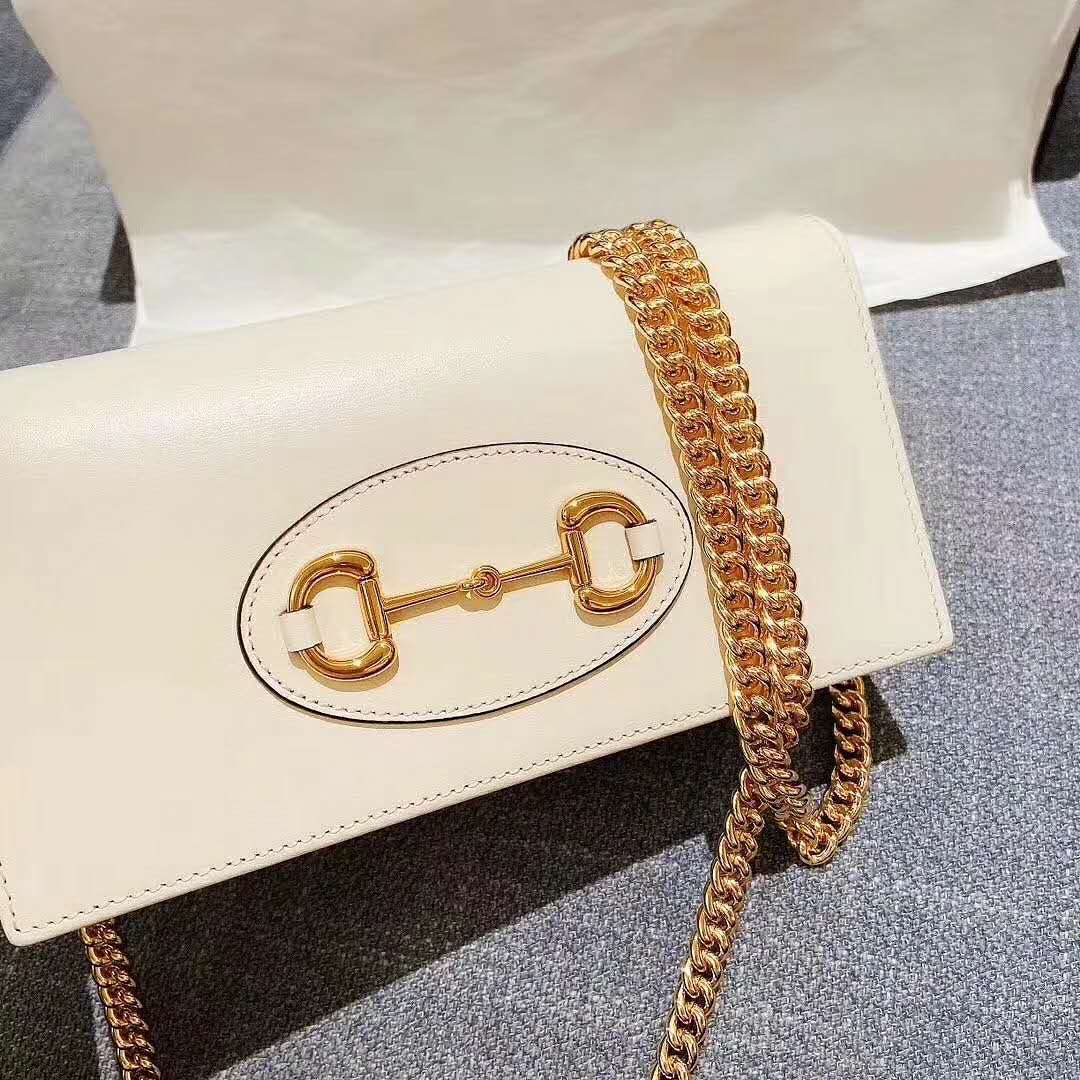 Gucci GG Women Gucci 1955 Horsebit Wallet with Chain-White