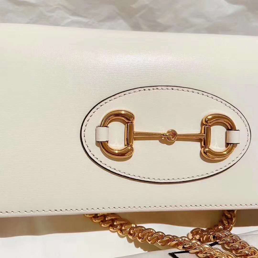 Gucci GG Women Gucci 1955 Horsebit Wallet with Chain-White