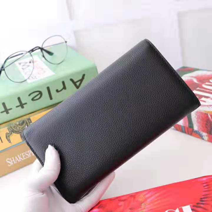 Gucci GG Women Gucci Zumi Grainy Leather Continental Wallet-Black