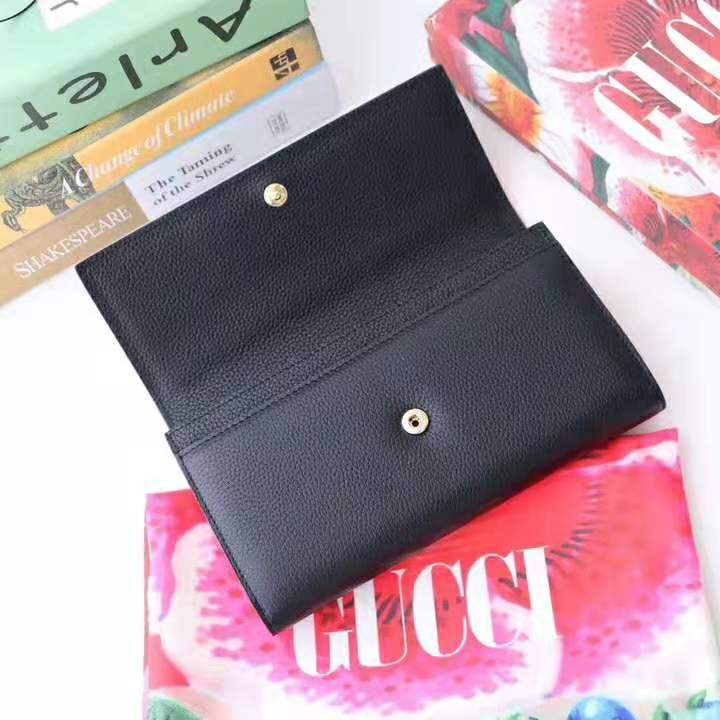 Gucci GG Women Gucci Zumi Grainy Leather Continental Wallet-Black