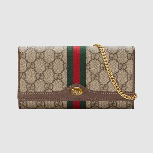 Gucci GG Women Ophidia GG Chain Wallet in BeigeEbony GG Supreme Canvas