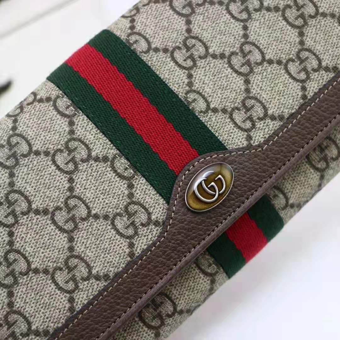 Gucci GG Women Ophidia GG Chain Wallet in Beige/Ebony GG Supreme Canvas