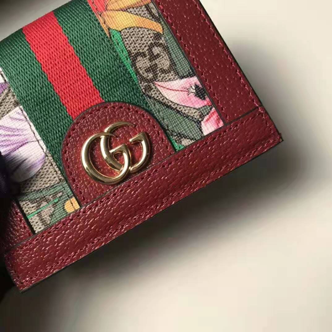 Gucci GG Women Ophidia GG Flora Card Case Wallet in GG Supreme Canvas-Red