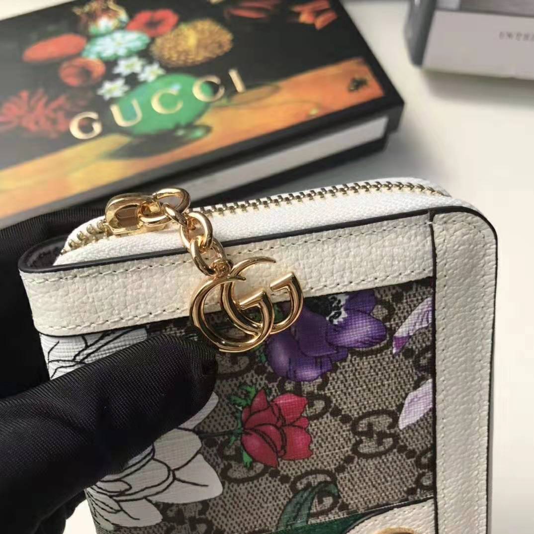 Gucci GG Women Ophidia GG Flora Zip Around Wallet in Beige/Ebony GG Supreme Canvas