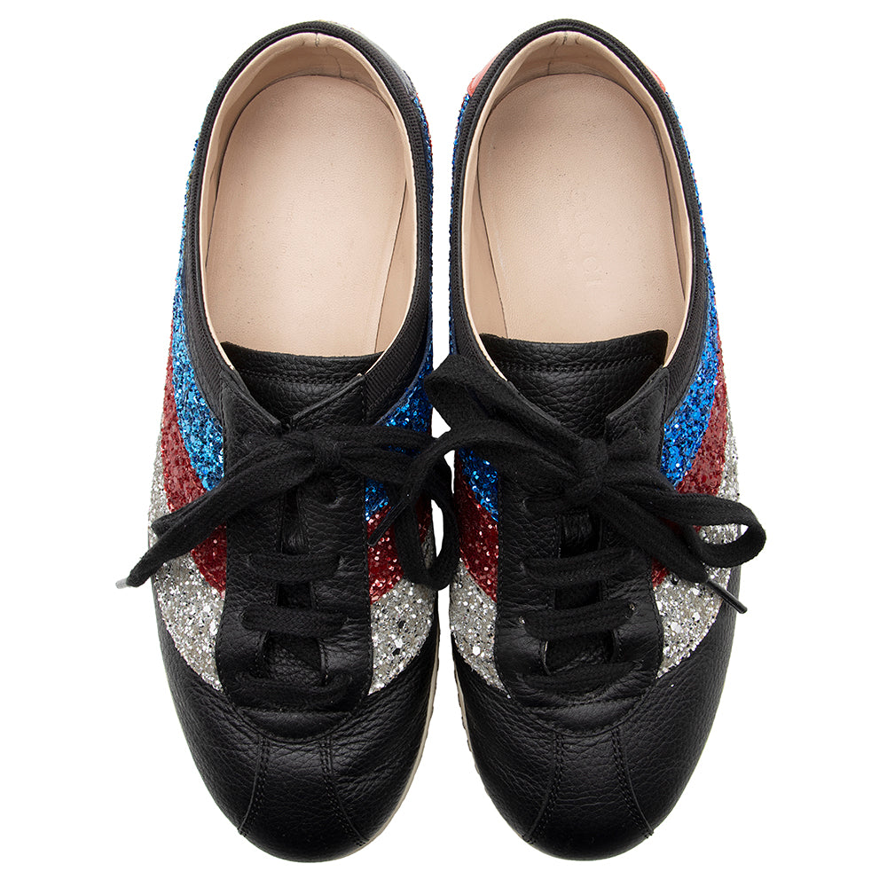 Gucci Glitter Calfskin Sylvie Web Falacer Sneakers - Size 6.5 / 36.5