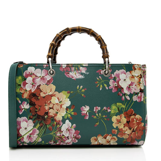 Gucci Leather Bamboo Blooms Medium Shopper Tote (SHF-14155)