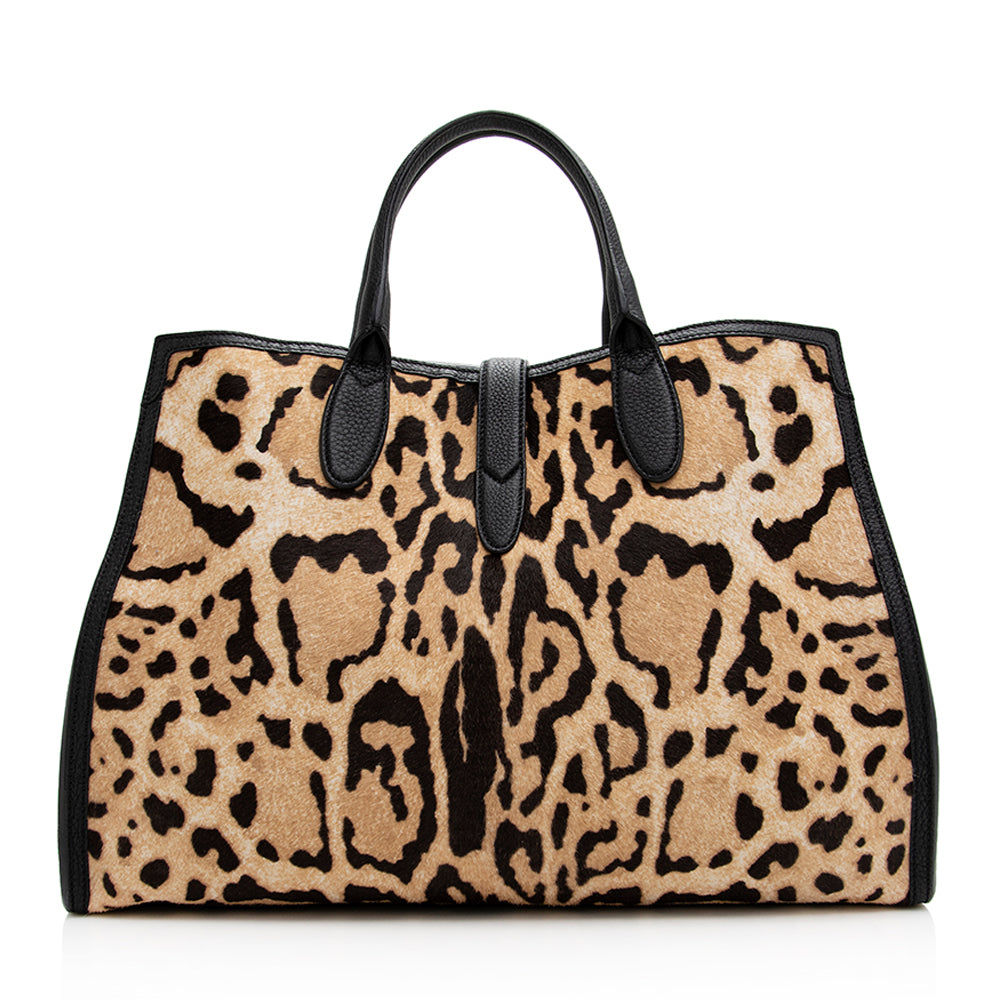 Gucci Leopard Calf Hair Jackie Medium Tote