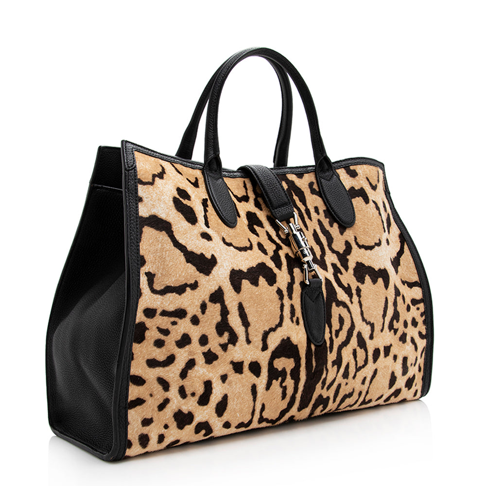 Gucci Leopard Calf Hair Jackie Medium Tote