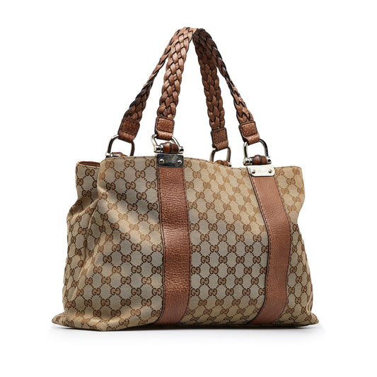 Gucci Medium GG Canvas Bamboo Bar Tote (SHG-OK721J)