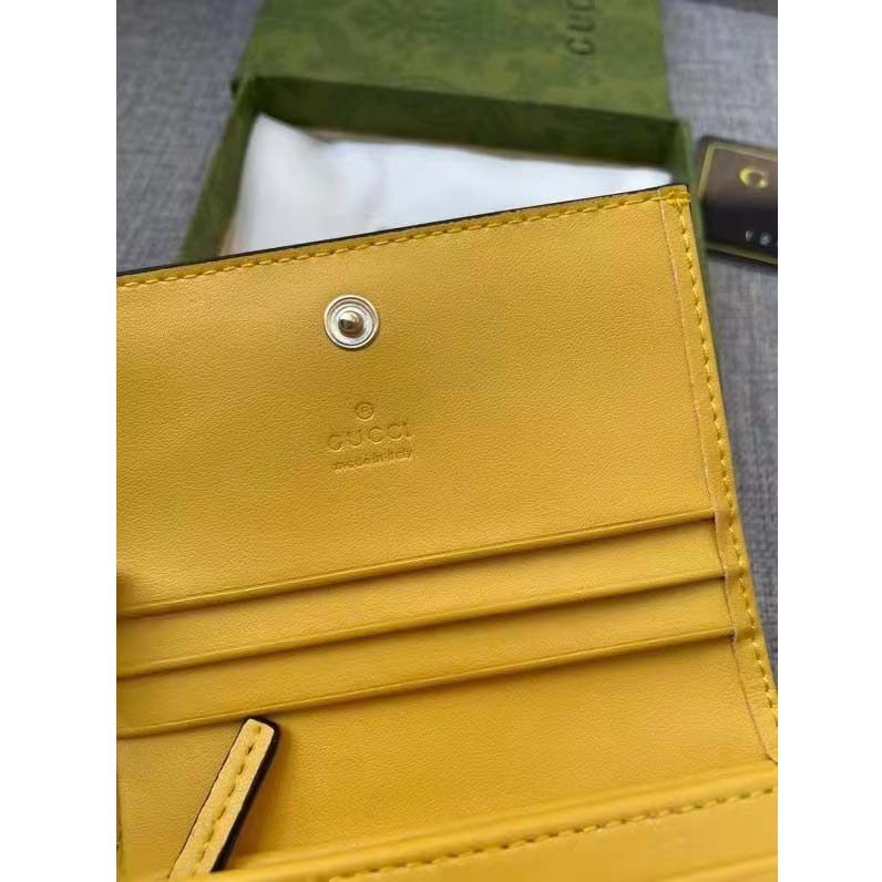 Gucci Unisex Card Case Wallet Yellow GG Leather Double G