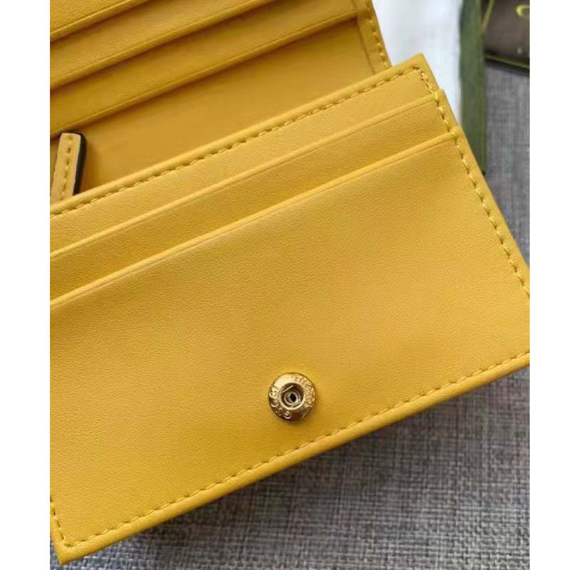 Gucci Unisex Card Case Wallet Yellow GG Leather Double G